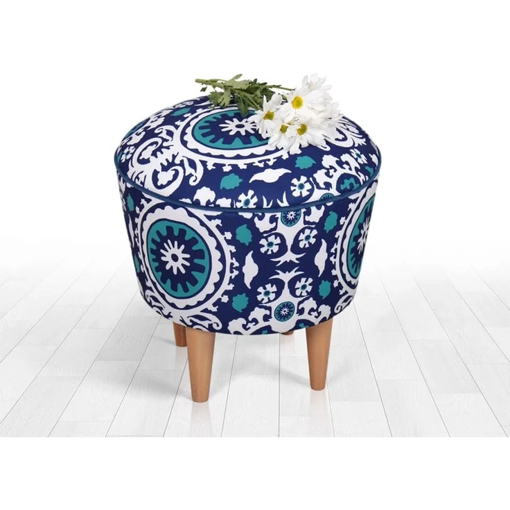 Hanah Home 'Sky - Blue, White' Pouffe, Blau / Weiß, 42 x 42 x 42 cm – Bild 3