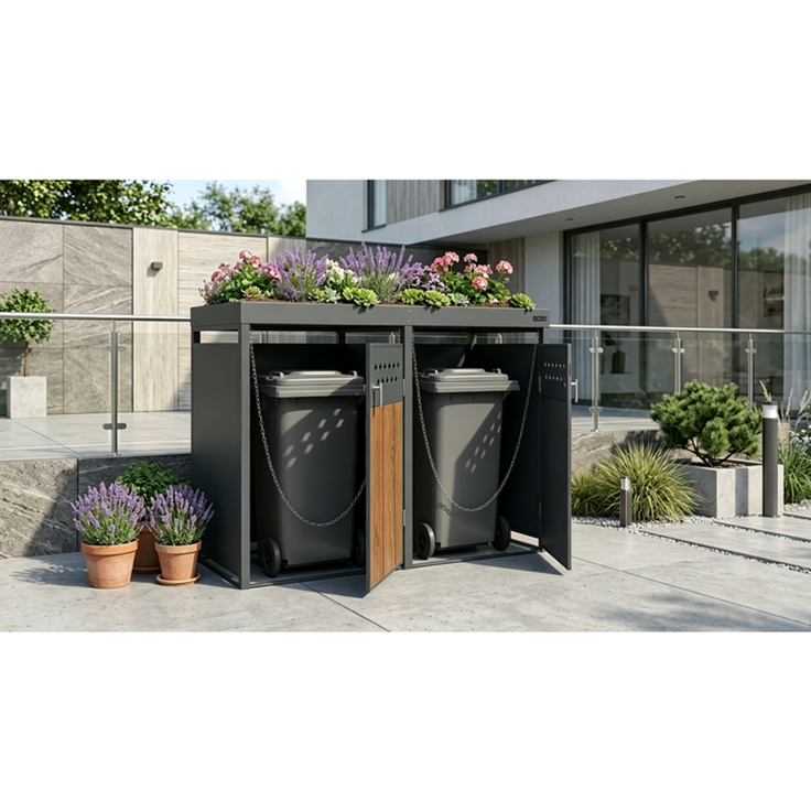 Mülltonnenbox Müllbox Mülltonnenverkleidung 4 Türen Box Pflanzdach Anthrazit – Bild 6