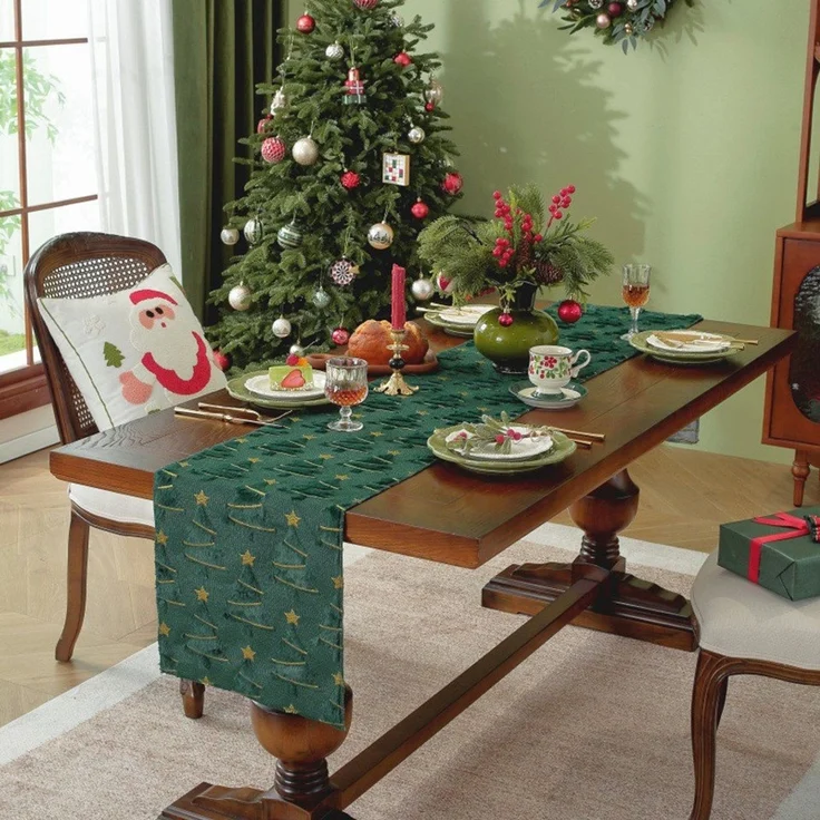 CLTYQ Tischläufer Weihnachtlicher Esstischläufer, Weihnachtsbaum-Tischläufer (1-tlg), Abwaschbare, Tischläufer modern, Pflegeleicht & fleckenabweisend – Bild 2