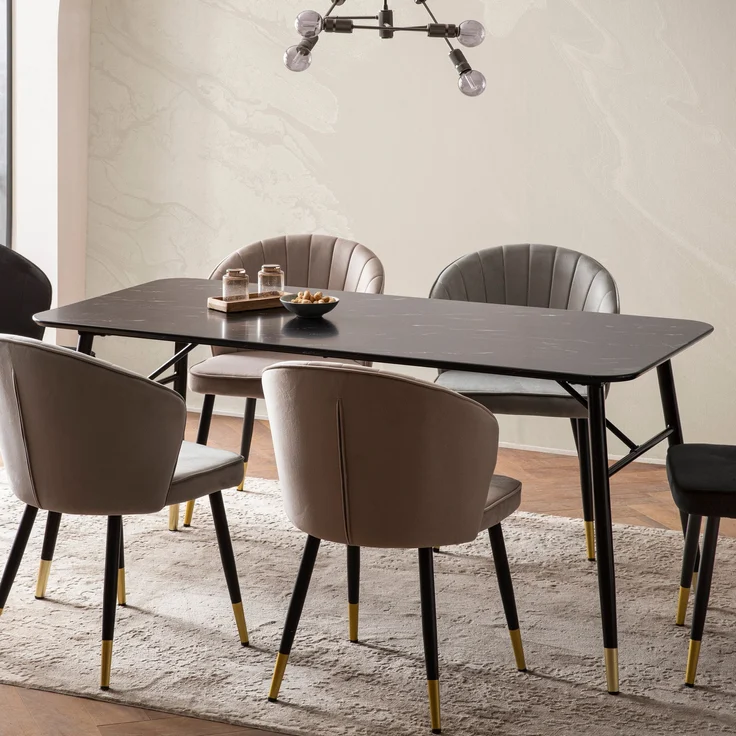 FineBuy Esszimmertisch Schwarz Esstisch in Marmor-Optik Modern, Küchentisch mit Metallbeinen, Speisetisch Rechteckig, Tisch Esszimmer – Bild 1