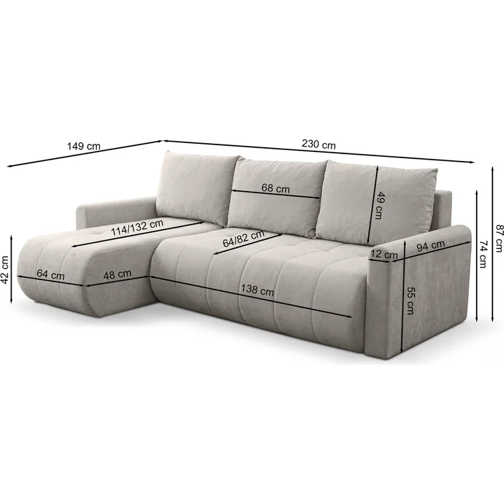 Selsey 'Timmone' Ecksofa mit Schlaffunktion & Bettkasten, Chenille, Universal, Hellbeige – Bild 4