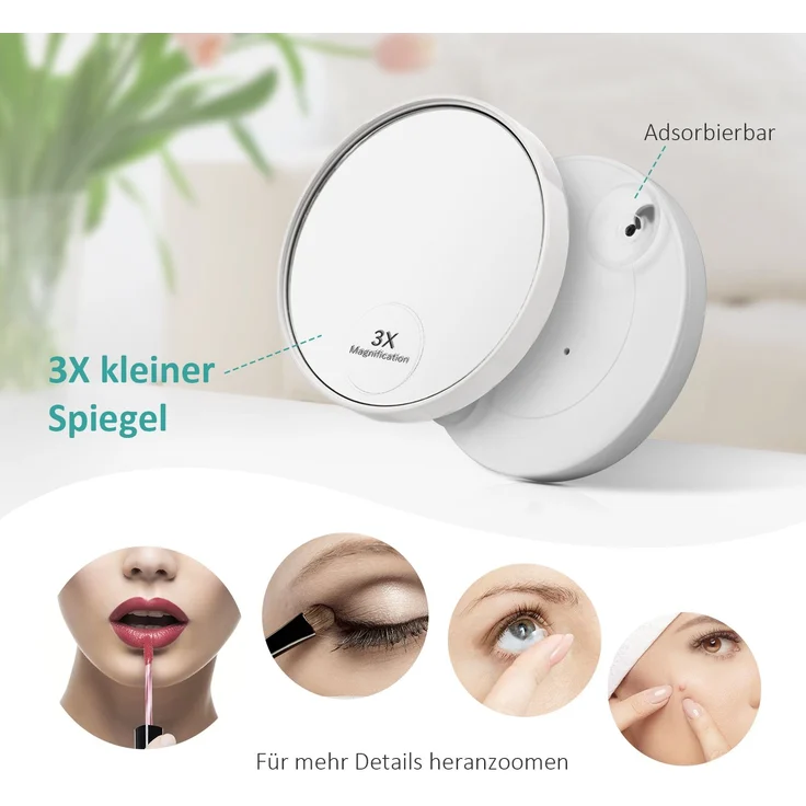 EMKE Kosmetikspiegel mit Beleuchtung, 3 Lichtfarben und 3X Fach Vergrößerungsspiegel Schminkspiegel mit licht-180° Drehbar USB Wiederaufladbar, Makeup Spiegel mit Vergrößerung – Bild 3