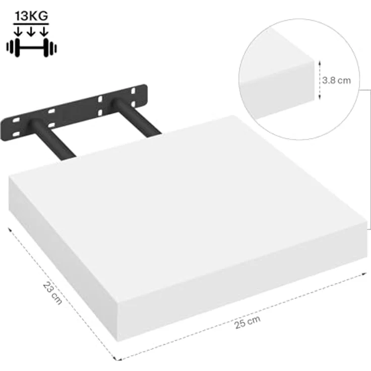 eSituro Wandregal, schwebendes Regal für Wandmontage, Schweberegal Hängeregal Wandbrett im Wohnzimmer Schlafzimmer Küche Badezimmer, weiß modern, MDF, 25 x 3,8 x 22,9 cm – Bild 4