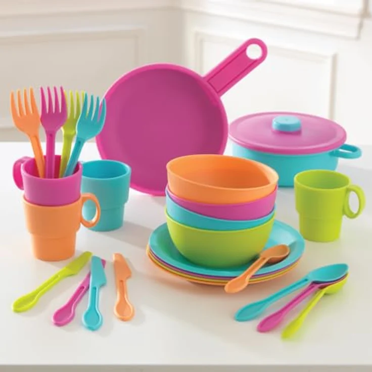 KidKraft 63319 KidKraft-27-teiliges buntes Küchenset 27-teiliges Küchen-Spielset, Koch-und Essgeschirr sowie Zubehörset für die Kinderspielküche – Bild 4