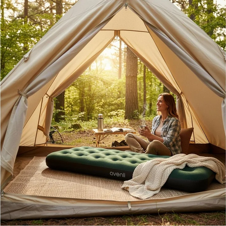 Avenli Luftmatratze Luftbett Camping für 1 Person grün 191x73x22cm Single-Size, (aufblasbar Ideal als Reisebett oder Isomatte, 1-St, für Indoor und Outdoor mit beflockter Oberfläche), Campingmatratze ohne Pumpe – Bild 4