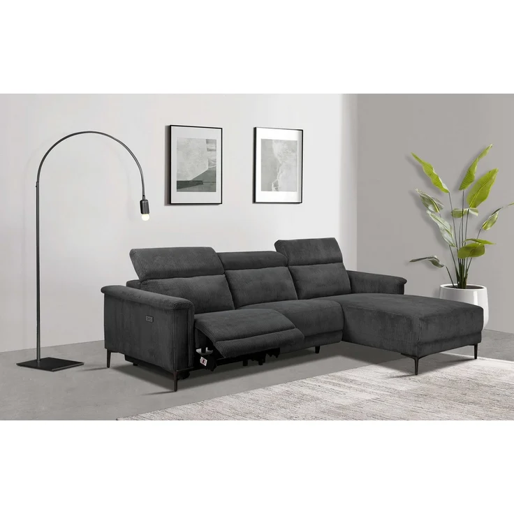 Places of Style Ecksofa Lund in Cord, L-Form, 261 cm, mit manueller, o. elektrischer Relaxfunktion, USB, Kopfteilverstellung – Bild 5