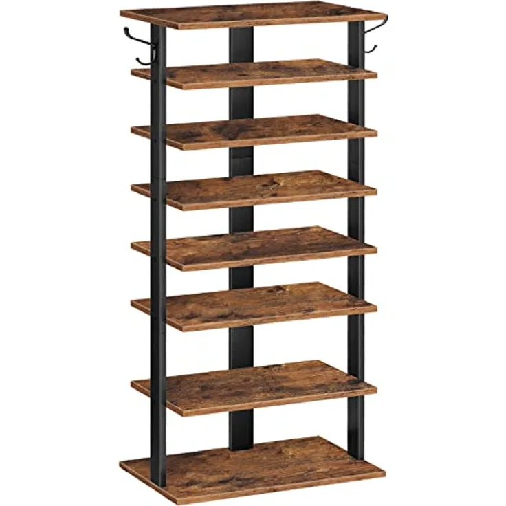 HOOBRO 8-lagiges Schuhregal, schmales Schuhablage mit 2 Haken, platzsparend und stabil, für Eingang, Wohnzimmer, Schlafzimmer, 50 cm EBF750XJ01