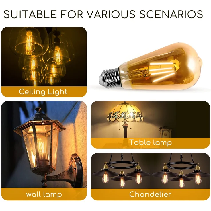 4W ST64 LED E27 Filament Leuchtmittel Retro Nostalgie Glühbirne Standard Edison Gewinde 1800K warmweiß – Bild 5