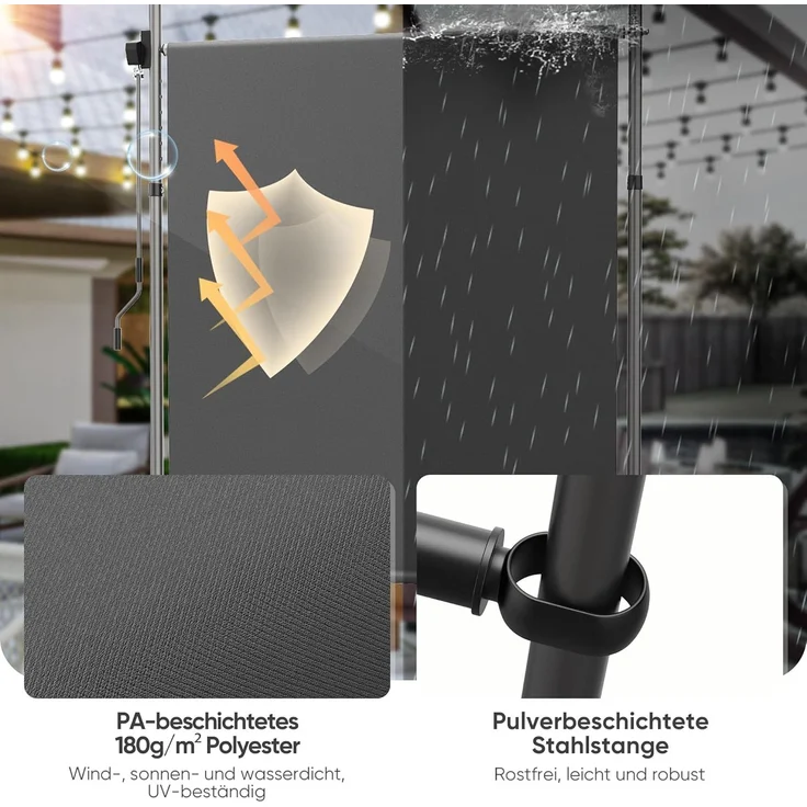 Strattore Ausziehbare Klemmmarkise / Senkrechtmarkise höhenverstellbar 100 x 310 cm - Anthrazit – Bild 5