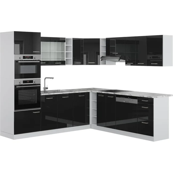 Vicco Eckküche R-Line Solid Weiß Schwarz, modern – Bild 1