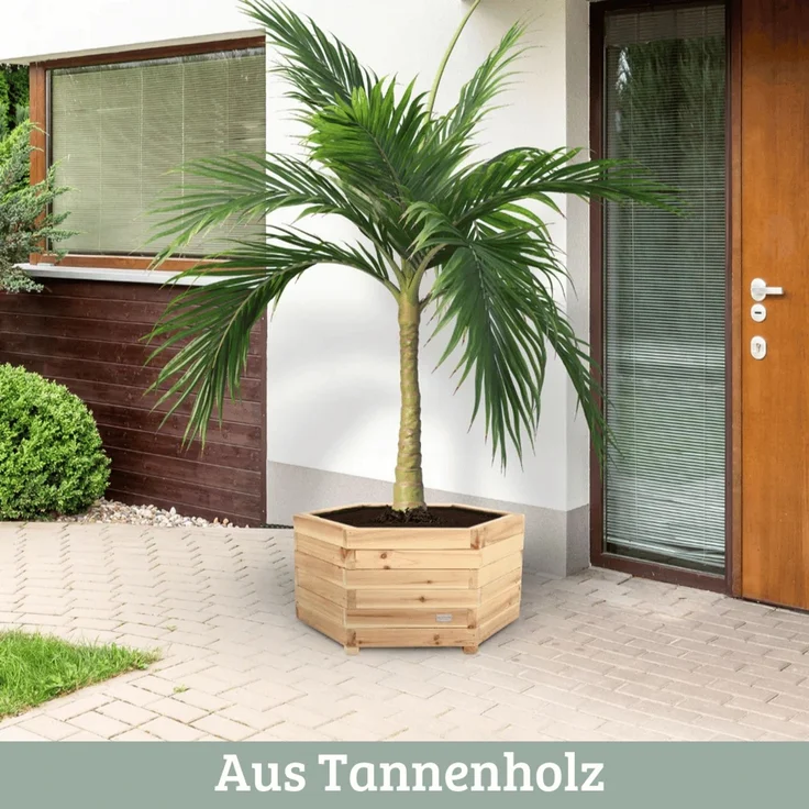 Pflanzkasten Holz 6-eckig MICHA - Inkl. Vlies und Handschuhe | Pflanzkübel Tannenholz Blumenkasten Blumenkübel Blumentopf Terrasse, 60cm Breit – Bild 3