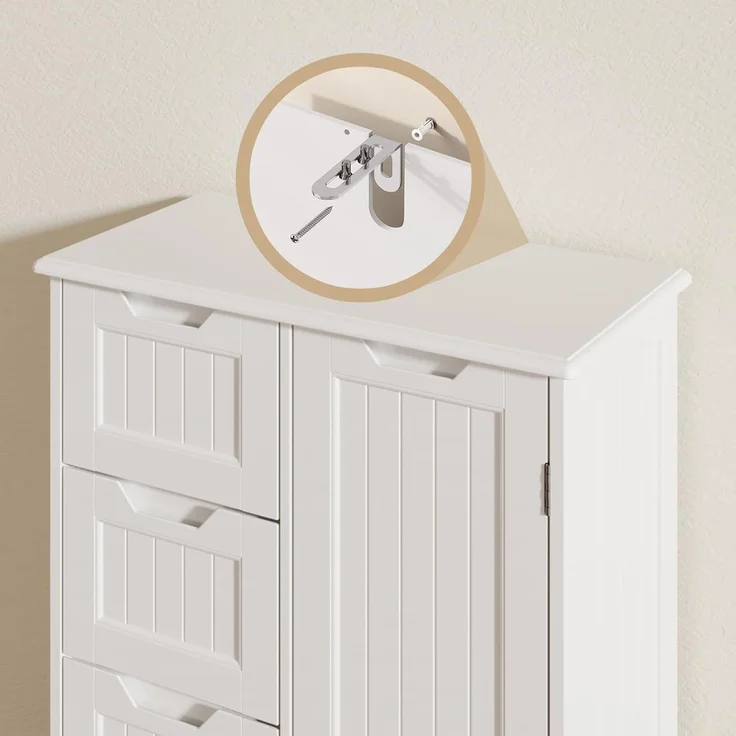 Bealife Badezimmerschrank Badschrank Schmal Beistellschrank mit 4 Schubladen Schranktür Verstellbare Trennwand Geeignet für Badezimmer Wohnzimmer Küche Flur – Bild 6