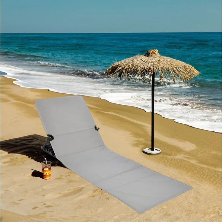 Spetebo Strandmatte klappbar mit Verstellbarer Rückenlehne - grau - Liegematte faltbar mit Tragegurt - Sonnenliege Gartenliege Sonnenmatte Liegematte für Garten Camping Picknick Reise Urlaub – Bild 3