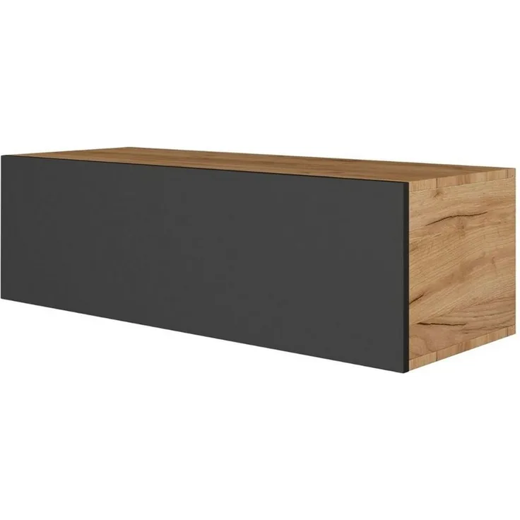 Planetmöbel TV Board 100 cm Gold Eiche/Anthrazit, TV Schrank mit 1 Klappe als Stauraum, Lowboard hängend oder stehend, Sideboard Wohnzimmer