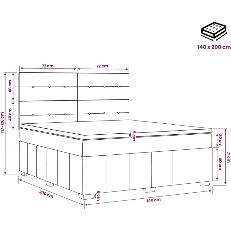 vidaXL Boxspringbett mit Matratze Taupe 140 x 200 cm Stoff 3454159 – Bild 11