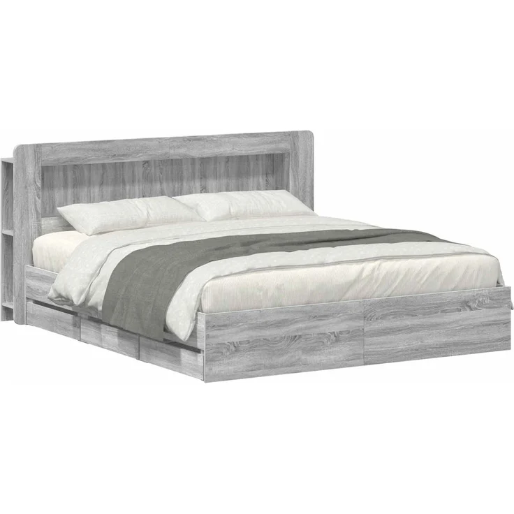 vidaXL Bettgestell mit Stauraum und Kopfteil Sonoma-Grau 200 x 200 cm 3434072 – Bild 2