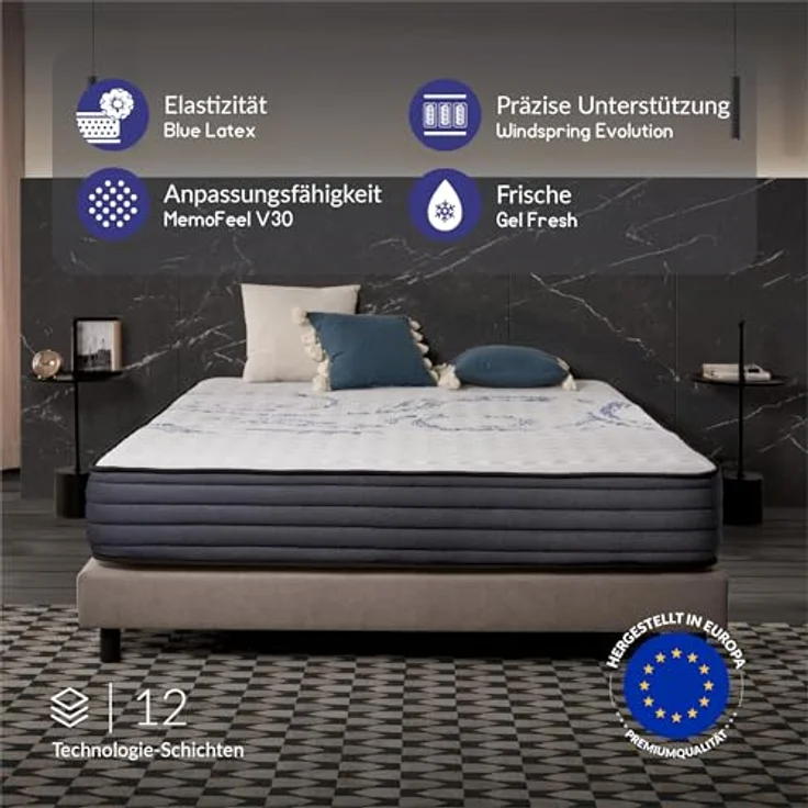 Naturalex® | Perfectsleep | Federkernmatratze 140x190 | Höhe 24 cm | Viskoelastisch HR | Taschenfederkern | Ausgezeichnete Anpassungsfähigkeit - Komfortabel - Optimale Belüftung | Blue Latex – Bild 4