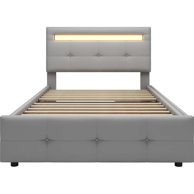 Polsterbett 90x200 cm mit LED-Beleuchtung und Schubladen – klassisches Design, höhenverstellbares Kopfteil – Bild 9