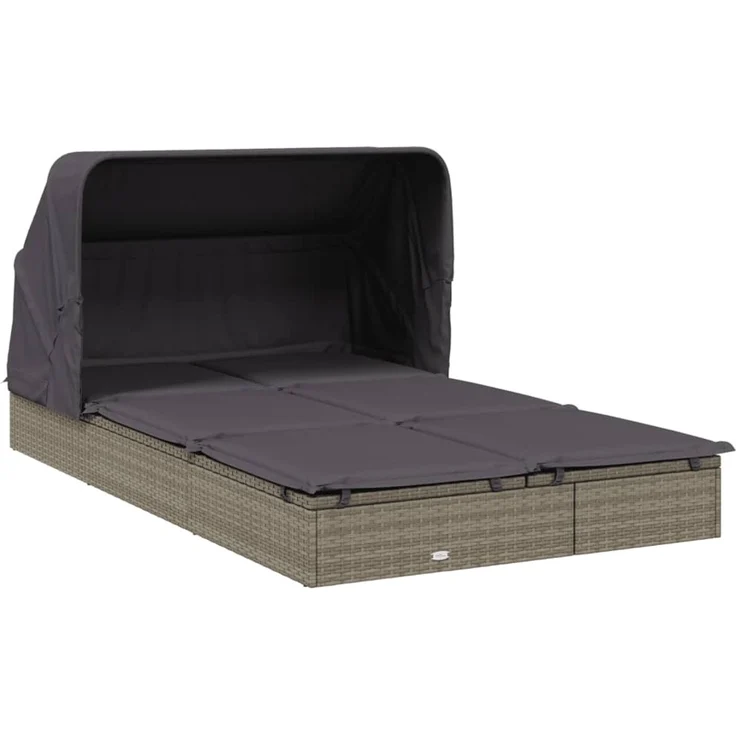 2-Personen-Sonnenliege, Gartenliege mit Dach Grau 213 x 118 x 97 Poly Rattan – Bild 4