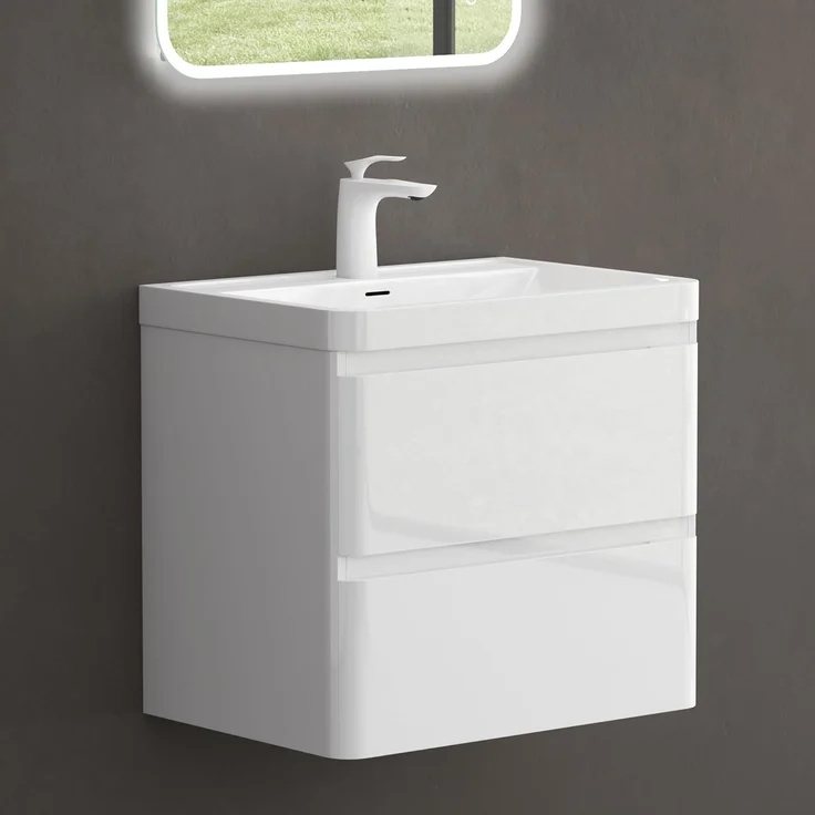 doporro Badmöbel-Set Mineraguss Waschbeckenunterschrank Badezimmer Soft-Close Lucca, Softclose-Funktion – Bild 5