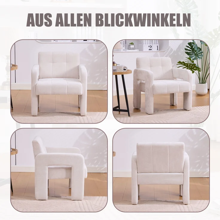 LVHOM Sessel Skandinavischer Stil, Polstersessel Cordstoff, Relaxsessel Einzelsessel Loungesessel, für Wohnzimmer, Büro, Schlafzimmer, Beige – Bild 3