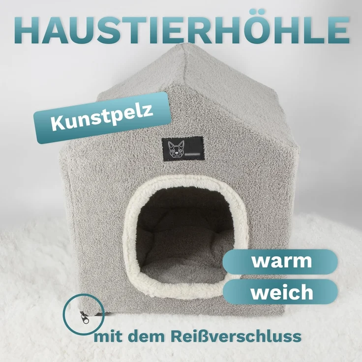 KVOTA Tierhöhle Haustierhöhle Zelthäuschen Hundehaus 36,5x42,5x36,5 cm, inkl. Kissen – Bild 2