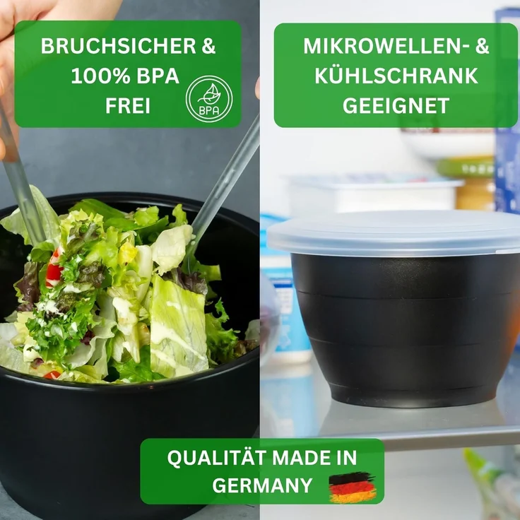 Thiru Salatschüssel 6 Teilig 0,6L/1,3L/2,5L/4,4L - mit Deckel, Seiher, Salatbesteck, (8-tlg), Spülmaschinenfest – Bild 4