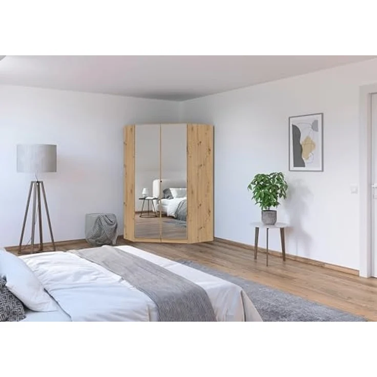 Rauch Möbel Costa, Eckschrank, Kleiderschrank für Schlafzimmer, Kinderzimmer, Babyzimmer, 2-türig, mit Spiegel, Zubehör Classic, Farbe Eiche Artisan, Holz, Breite 208 cm – Bild 2