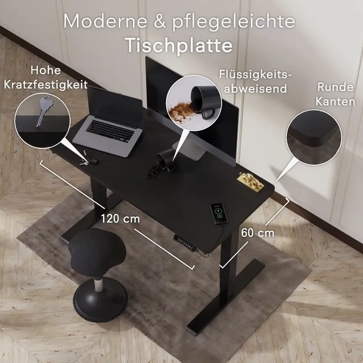 DESKSPACE Tischplatte 2,5 cm Extra-Dick – Schwarze Schreibtischplatte 180×80 cm, Ideal für höhenverstellbare Schreibtische, robust & langlebig – Bild 2