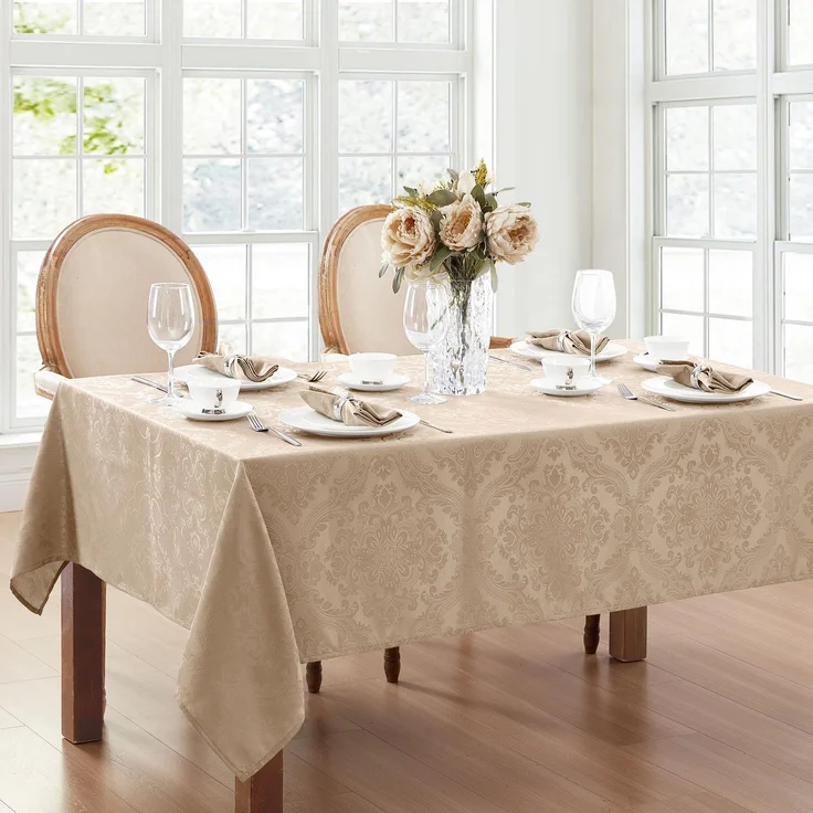Elrene Home Fashions Caiden Elegance Damast-Tischdecke, wasserdicht, Flecken- und knitterfrei, 152,4x213,4 cm, länglich/rechteckig, Taupe