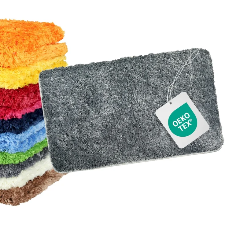 WohnDirect Badezimmerteppich 60x100 cm Grau – Badematte Flauschig & rutschfest, Saugstarker Badvorleger Mikrofaser, Waschbarer Läufer, für Fußbodenheizung geeignet