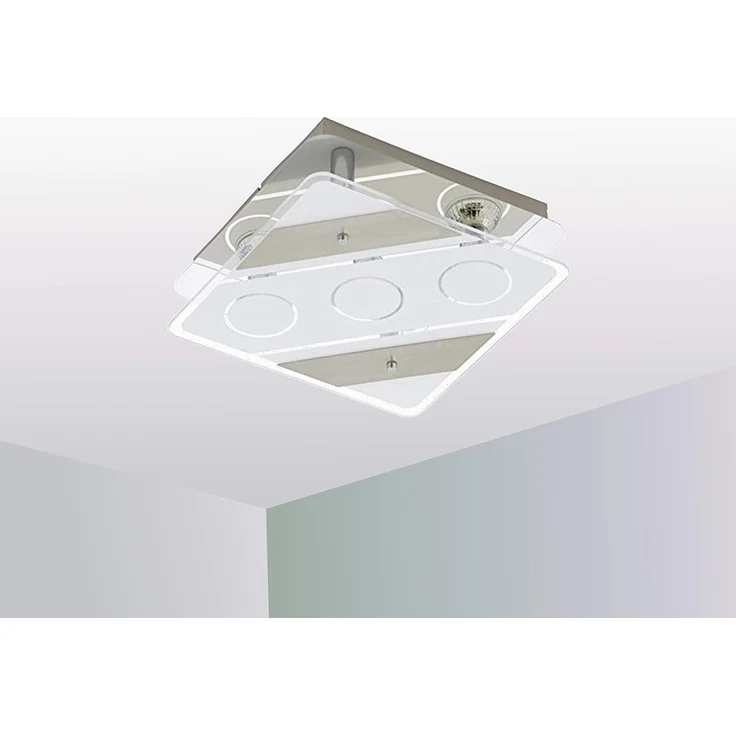 TRANGO LED Deckenstrahler, 3-flammig 3617-032 LED Deckenstrahler in Eckig *ELSIE* aus Metall mit Design Motive bedrückt Glas-Lampenschirm, Deckenlampe, Wandleuchte, Badlampe, inkl. 3x 5 Watt warmweiß GU10 LED Leuchtmittel – Bild 2