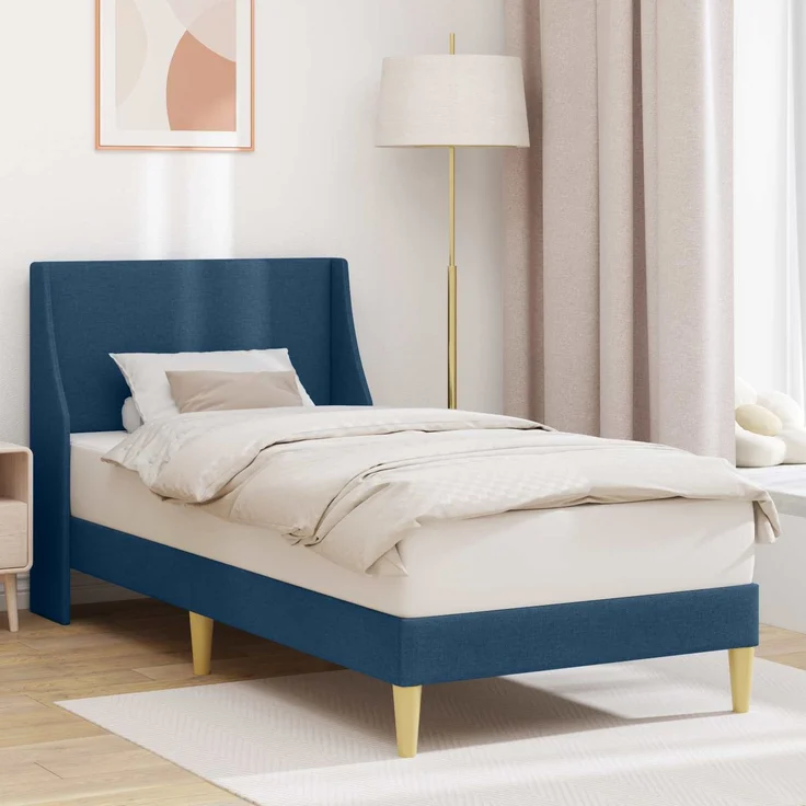 vidaXL Bettrahmen mit Kopfteil, Stoff Blau, 100x200 cm – Bild 1