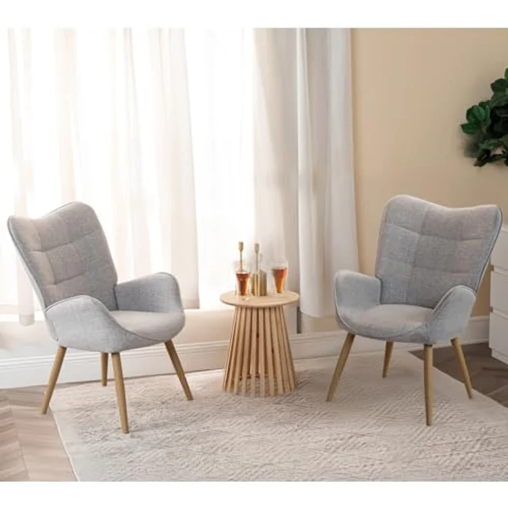 MEUBLE COSY Sessel Relaxsessel Lehnstühle Polstersessel Einzelsofa mit Holzbein Ohrensessel für Wohnzimmer Schlafzimmer Büro Vanity, Stoff, Beige – Bild 8
