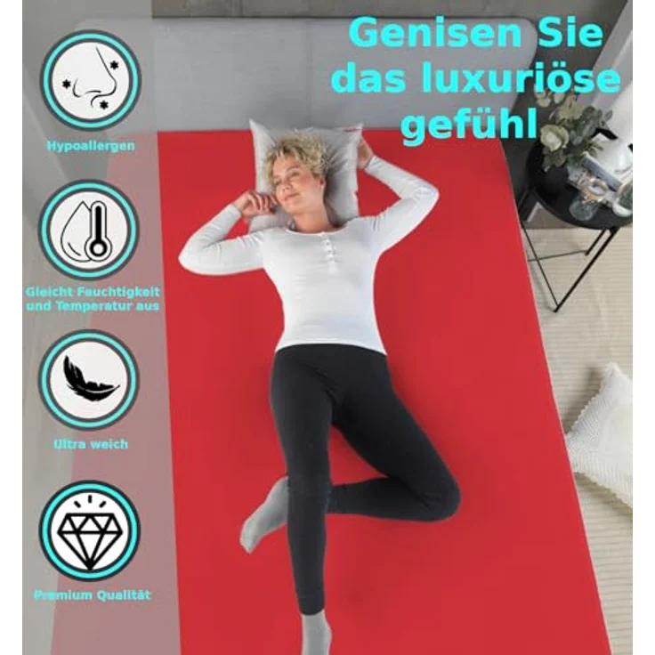 MALIKA® Premium warme Spannbettlaken Cashmere-Touch Bettlaken Jersey Fleece Spannbetttuch Laken, Farbe:ROT, Größe:2er Set 90-100x200 cm – Bild 4