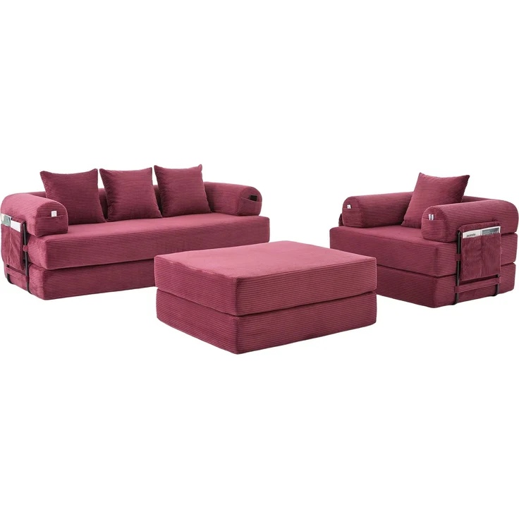 ZUBALIYA Ecksofa 94x67 cm, mit Ablageflächen, mit Cordbezug, mit breiten Armlehnen, modular aufgebaut, mit Schaumstoffpolsterung – Bild 17