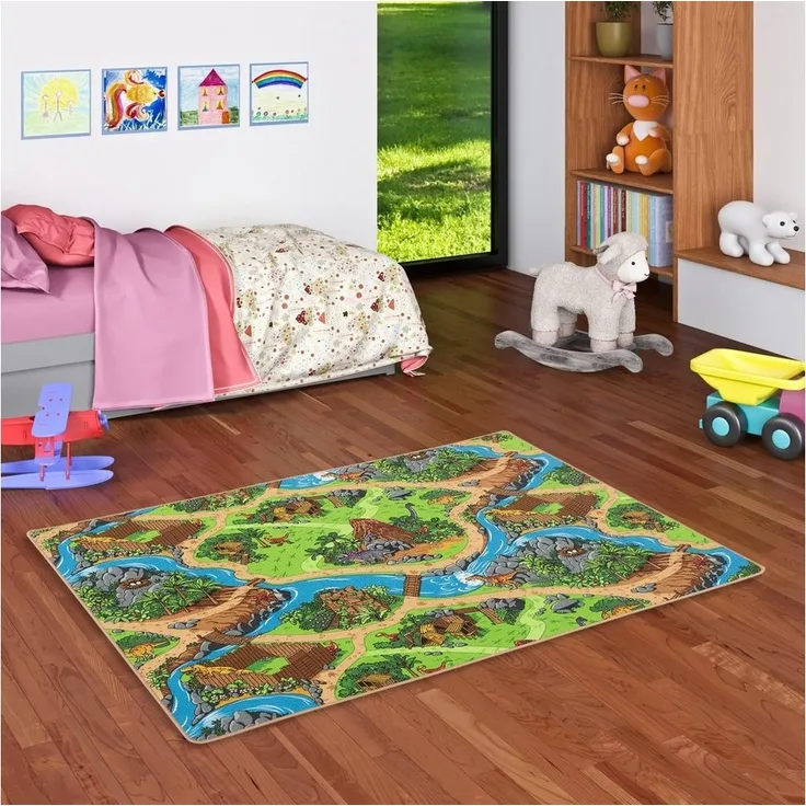 Snapstyle Kinderteppich Kinder Spiel Straßen Teppich Dino Welt, Rechteckig, Höhe: 4 mm
