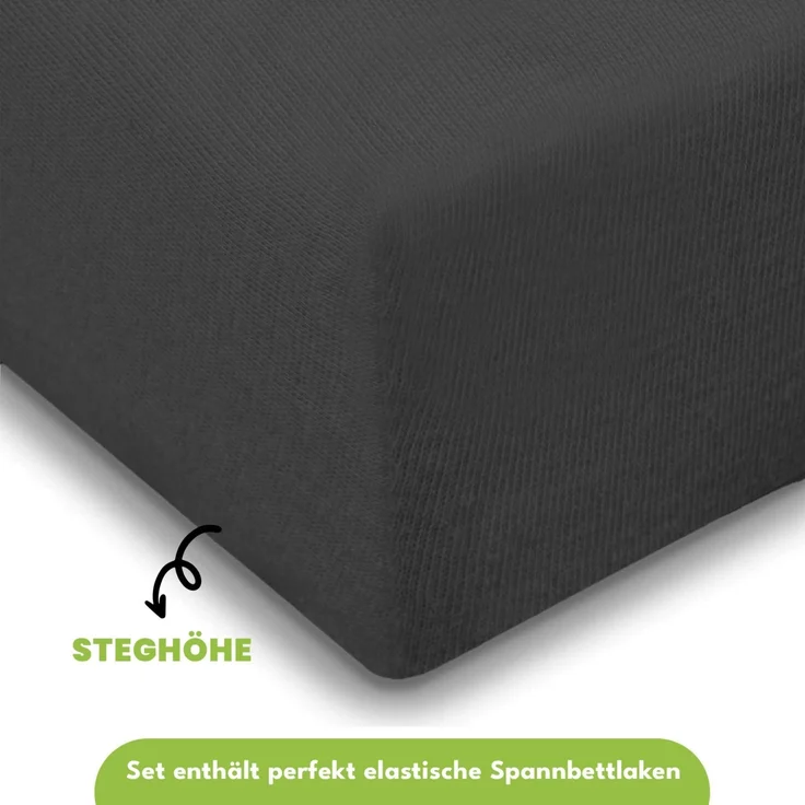 Jersey Spannbettlaken 140-160x200cm Baumwolle weich bügelfrei komfort Anthrazit – Bild 2