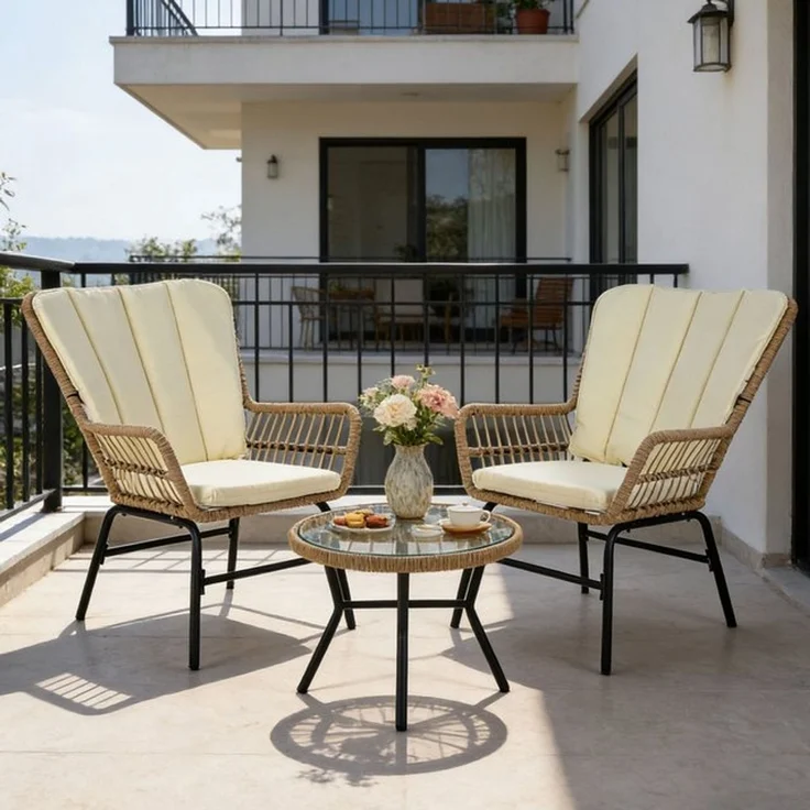 COSTWAY Balkonset, (3-tlg), Bistro-Set, Rattan Gartenmöbel Set mit 2 Stühle – Bild 4