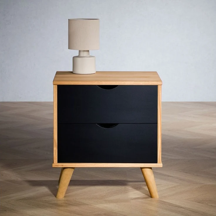 IDIMEX Nachtkommode COLIMA, Nachttich mit 2 Schubladen, Kiefer Massivholz skandi schwarz/vintage – Bild 1