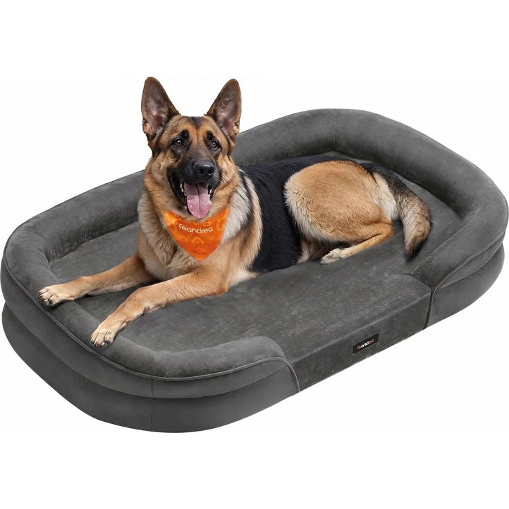 Feandrea Hundebett, Hundekissen, für mittelgroße Hunde, 122 x 85 x 18 cm, orthopädisch, wasserdichte Innenschicht, erhöhte Ränder, Abnehmbarer, waschbarer Bezug, rutschfest, schiefergrau PGW284GN01