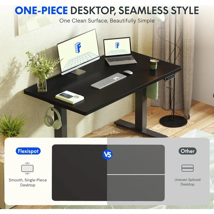 FLEXISPOT Höhenverstellbarer Schreibtisch 160×80cm, mit Haken und 25mm EINTEILIGER Tischplatte, ergonomischer Schreibtisch mit LED-Höhenanzeige und Memory-Funktion (Schwarz, Mousseweiß) – Bild 6
