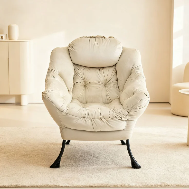 Loungesessel Set mit Hocker, Polyester Bezug, Metallgestell, bis 150kg, ergonomisch, klappbar, für Wohnzimmer Garten,Beige – Bild 2