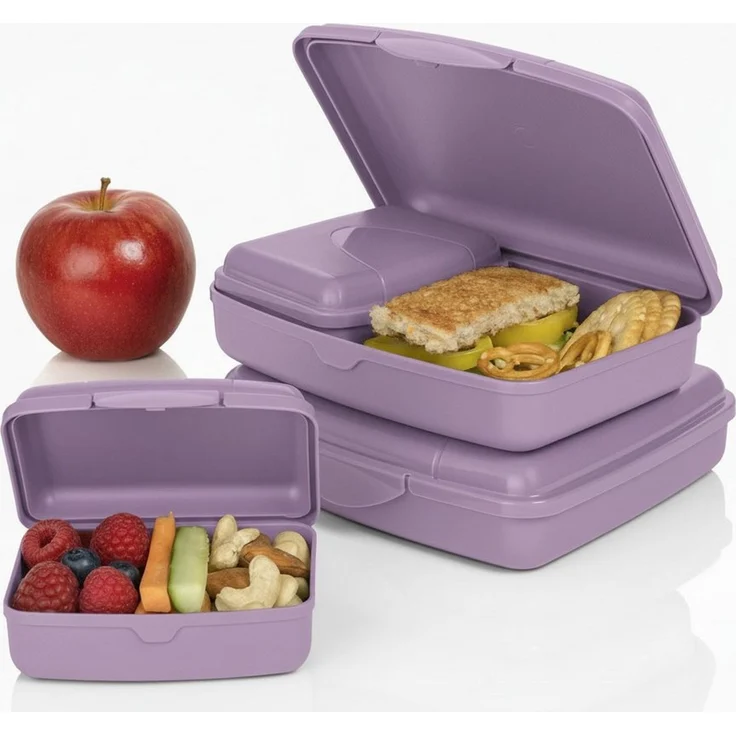 Hausfelder Lunchbox Brotdosen 4er Set flach violett, Kunststoff, (4er Set, 4-tlg, 2 große Brotdosen und 2 kleine Snackboxen), spülmaschinengeeignet, langlebig, bruchfest, BPA-frei – Bild 5