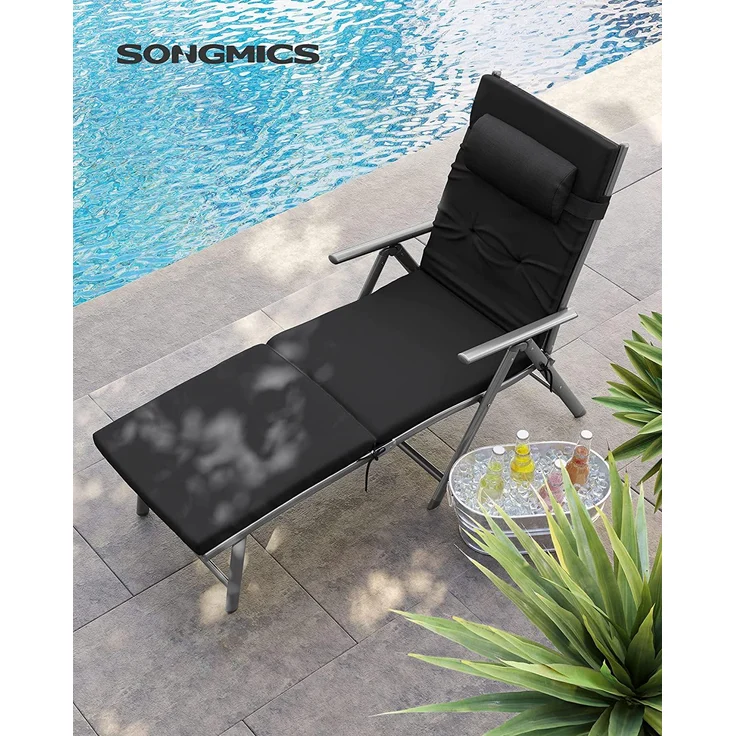 Songmics Sonnenliege mit Matratze und abnehmbares Kopfkissen, Aluminium schwarz, 60 x 183 x 39 cm – Bild 2