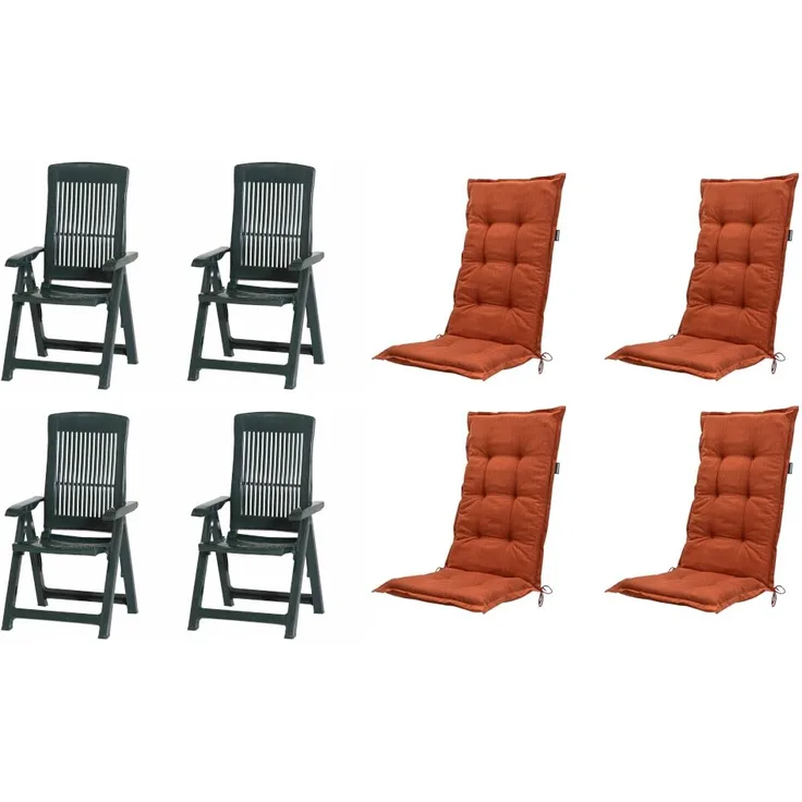 SET Tampa 4 x Klappsessel grün, 4 x Auflage terra