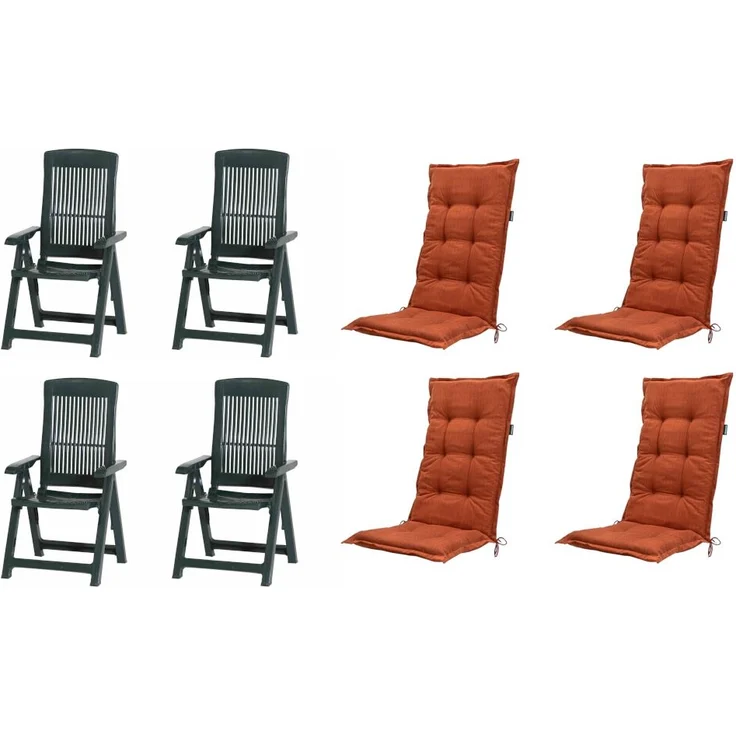 SET Tampa 4 x Klappsessel grün, 4 x Auflage terra – Bild 1