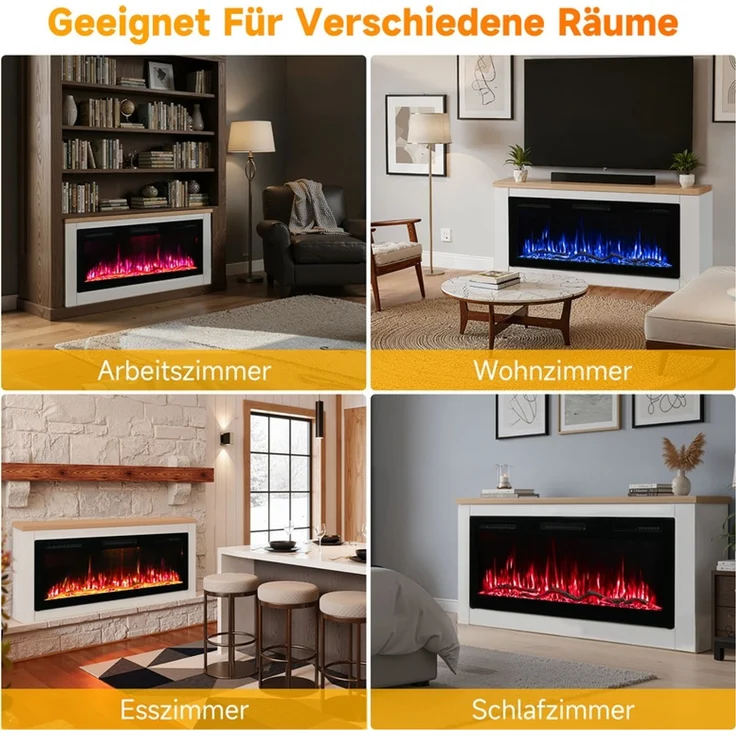 HOMAVO Elektrokamin mit Schrank, 50" 1000/2000W Elektrokamin mit Heizung, 3D-Flammeneffekt, Schrankgröße: 150 x 30 x 60 cm, Fernbedienung & App-Steuerung – Bild 6