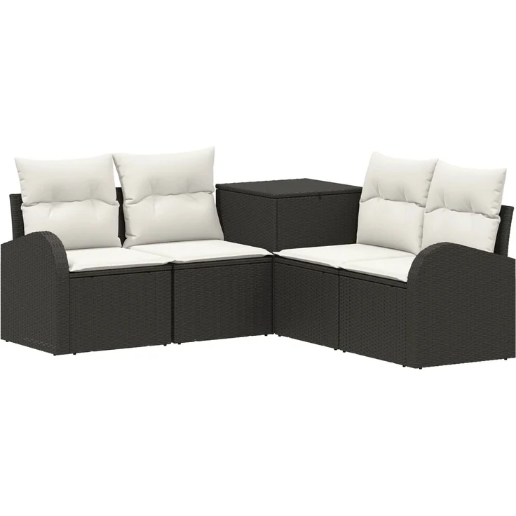 vidaXL Sofa Set 5 stk. Schwarz und Cremeweiß Polyrattan und Stahl 3447769 – Bild 2