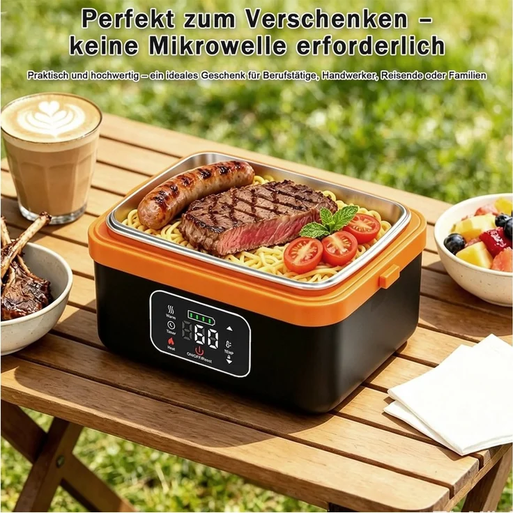AKKEE Elektrische Lunchbox 1L Electric Lunch Box for Adult mit automatischer Aufheizfunktion, Wärmespeicher- und Timer-Heizfunktionen – Bild 2